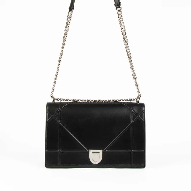 Dior Black Large Diorama Shoulder Bag in Black Leather from Labellov