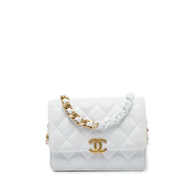 White Chanel Quilted Lambskin Candy Chain Clutch with Chain Crossbody Bag in White Lambskin from Designer Revival