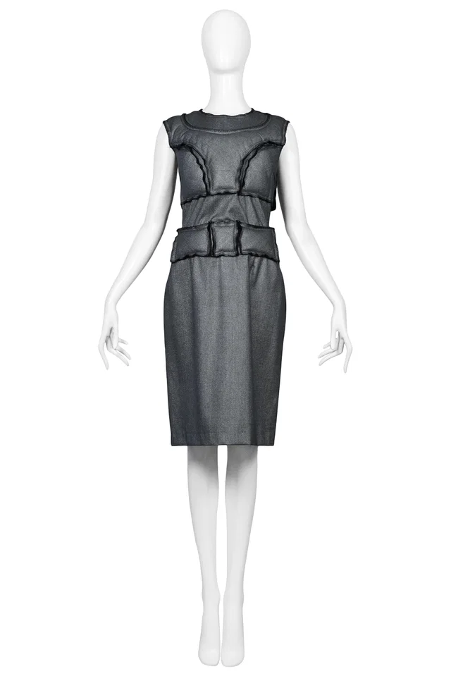 Comme des Garçons Silver Padded Dress Aw 2010 in Silver Woven leather from Resurrection Vintage