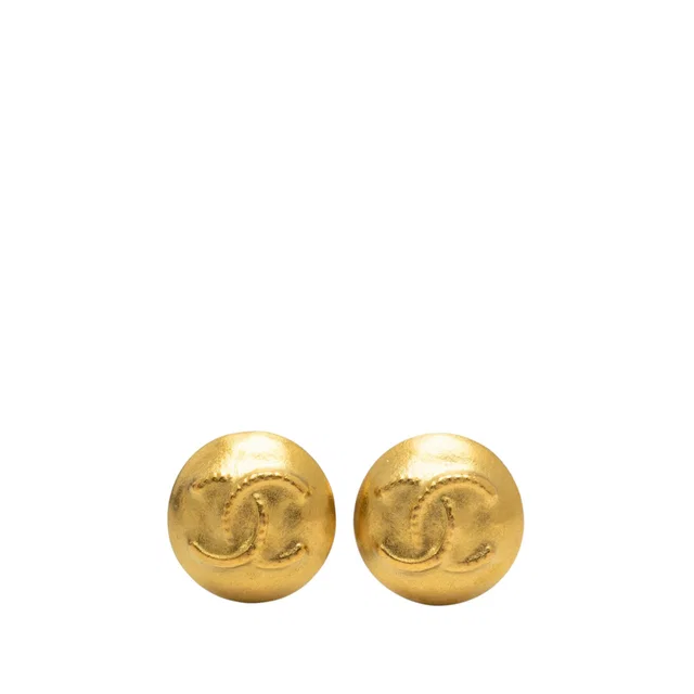 Gold Chanel CC Gold Plated Button Clip on Earrings in Gold from Designer Revival