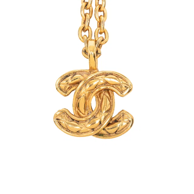 Gold Chanel Gold Plated Quilted CC Pendant Necklace in Gold from Designer Revival