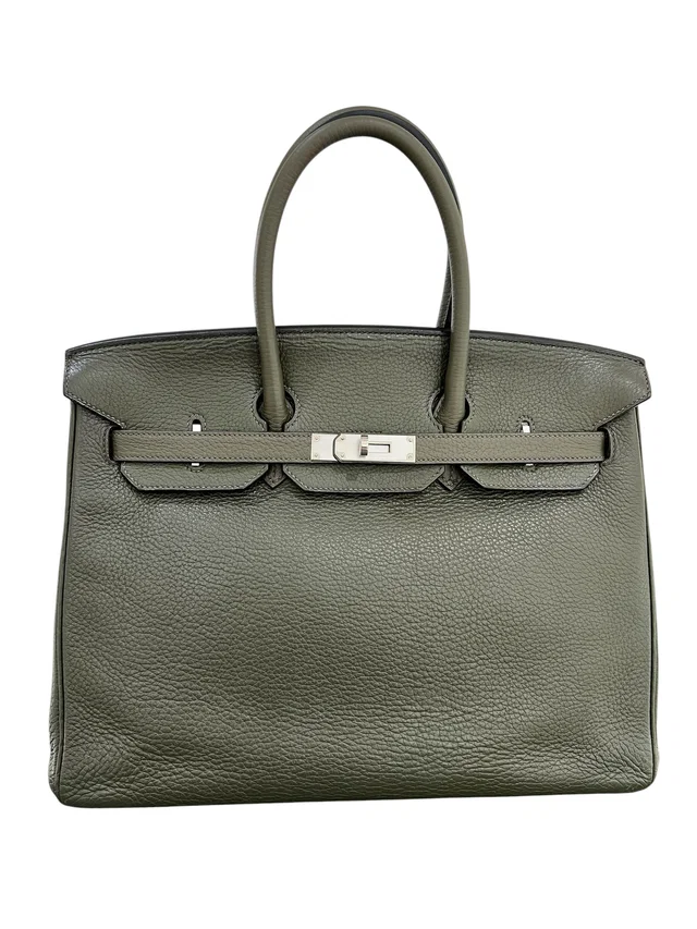 Hermès Birkin 35 Vert Olive Clemence PHW #K (Y2007) SKCH4099 in Green Clemence leather from Luxury Promise