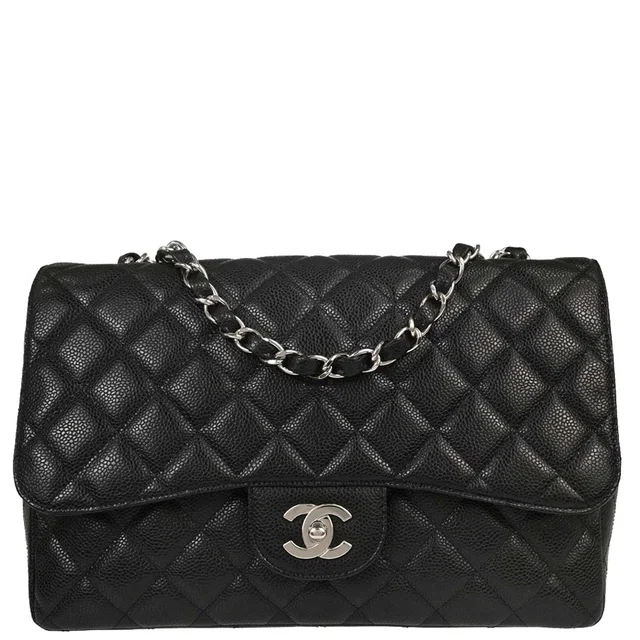 Chanel 2008-2009 Black Caviar Skin Jumbo Classic Flap Shoulder Bag in Black Caviar leather from AMORE Vintage Tokyo
