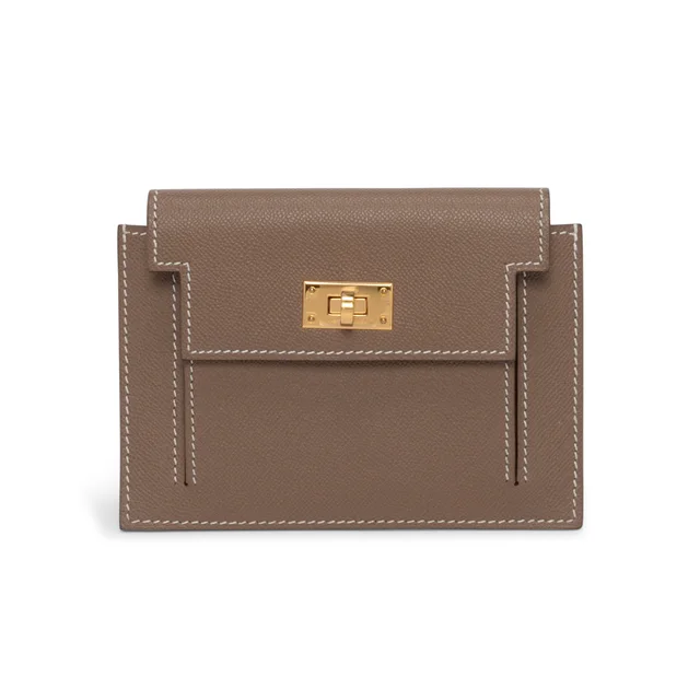 Hermès Madame Calfskin Kelly Pocket Compact Wallet in Etoupe Calfskin from Blue Spinach