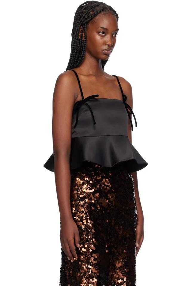 GANNI Black Duchesse Satin Camisole, photo 2 of 3 from SSENSE