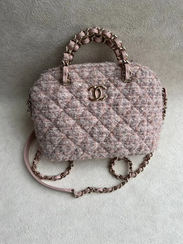 Chanel Halfmoon Tweed Bag Pink in Pink Tweed from Luxury Promise