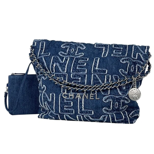 Shoulder Bag Chanel 22 Denim Blue in Blue Denim from The Reluxe