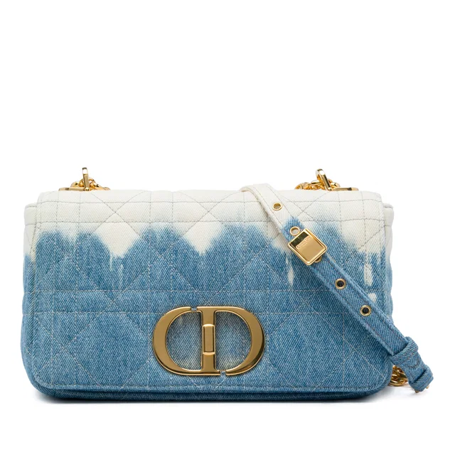 Blue Dior Medium Denim Tie Dye Macrocannage Caro Bag in Blue Denim from Designer Revival