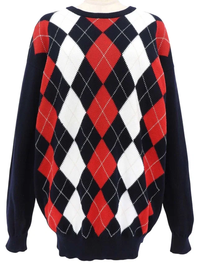 Burberry Argyle Pattern Knit Top #42 Navy in Navy from VINTAGE QOO TOKYO
