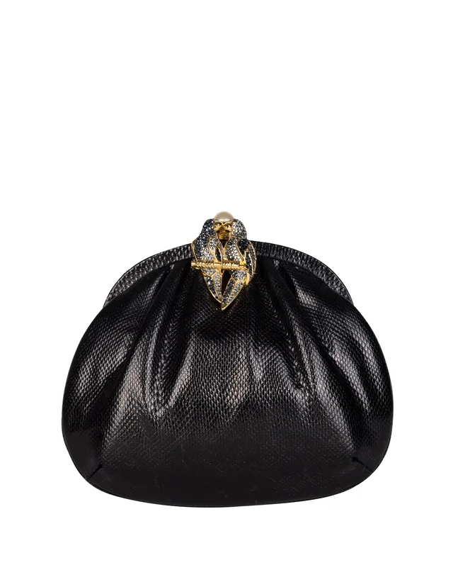 Judith Leiber Vintage Embellished Lovebirds Black Karung Skin Convertible Clutch Bag from Amarcord Vintage Fashion
