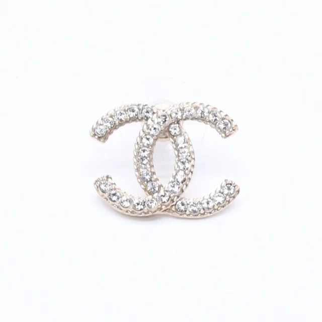 Chanel Single Earrings CC Logo Rhinestone Pierced Gold in Gold from The Reluxe