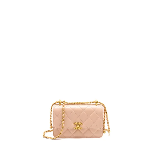 Chanel Gold Crush Mini Flap Bag Calfskin Light Pink GHW (microchip) in Pink Calfskin from EMIER