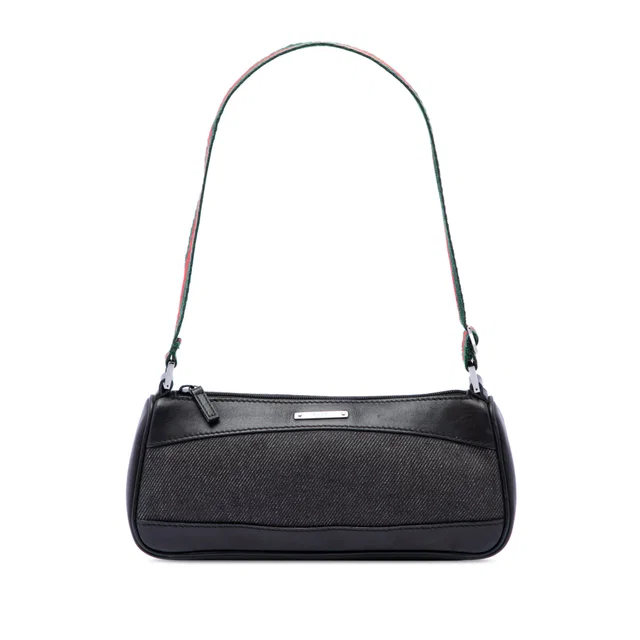 Black Gucci Denim Web Shoulder Bag in Black Denim from Designer Revival, photo 1 of 1
