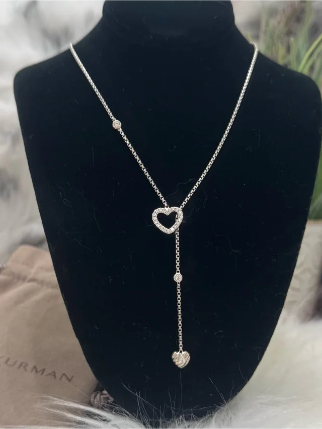 David Yurman Diamond Heart Station Y Lariat Cable Collectibles.925 Necklace in gray|silver from Poshmark