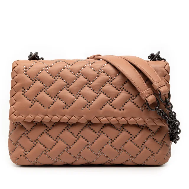Brown Bottega Veneta Small Nappa Intrecciato Studded Olimpia Shoulder Bag in Brown Nappa leather from Designer Revival