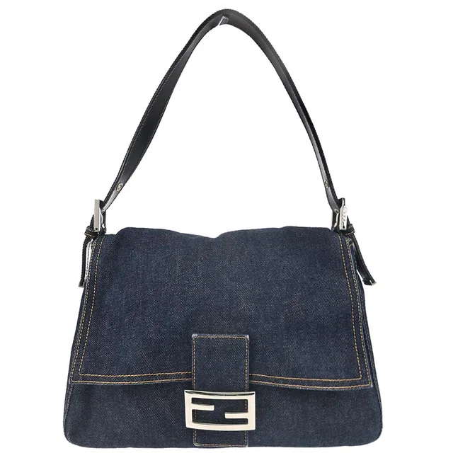 Fendi Indigo Denim Mamma Baguette Handbag in Denim from AMORE Vintage Tokyo