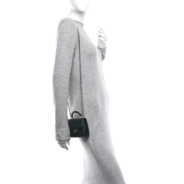 Chanel Quilted Top Handle Flap Clutch in Black Lambskin from FASHIONPHILE, photo 2 of 11