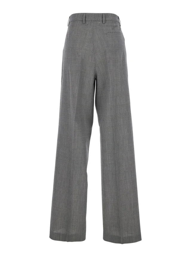 Golden goose Grey Wide Leg Trousers with All-Over Prince of Wales Print in Wool for Women in Grey 100% Virgin Wool, photo 3 of 6 from Gaudenzi Boutique