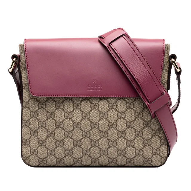 Beige Gucci GG Supreme Flap Messenger Bag in Beige Coated canvas from Designer Revival