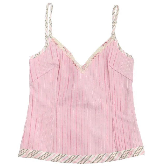 Chanel 2003 Striped Camisole Pink #34 in Pink Nylon from AMORE Vintage Tokyo
