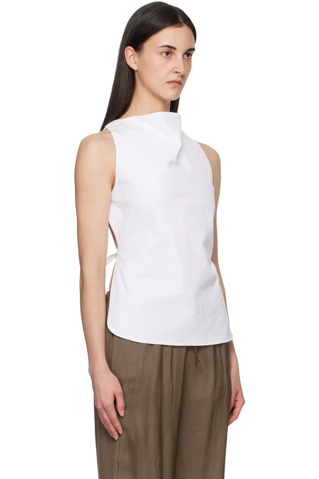 Róhe White Open Back Crushed Cotton Top, photo 2 of 4 from SSENSE