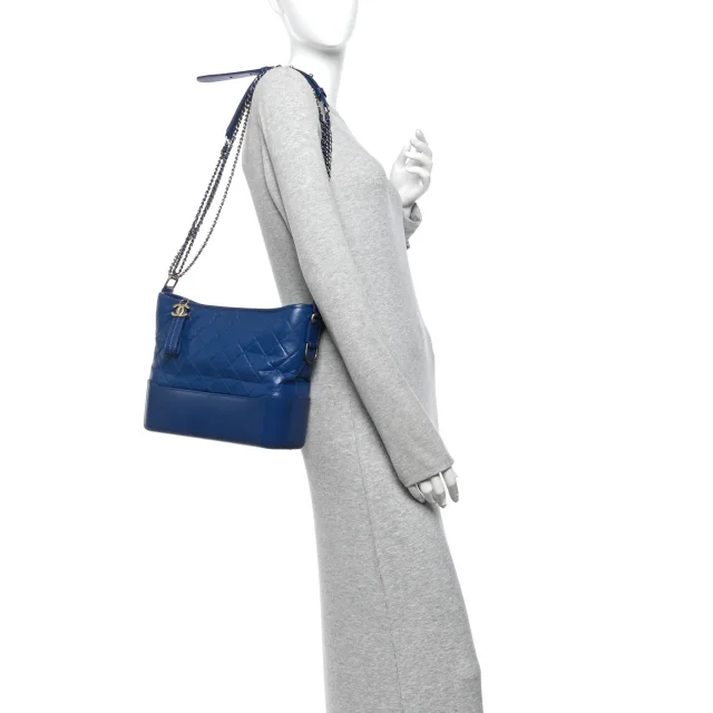 Chanel Aged Calfskin Quilted Medium Gabrielle Hobo Blue in Blue Calfskin from FASHIONPHILE, photo 2 of 10