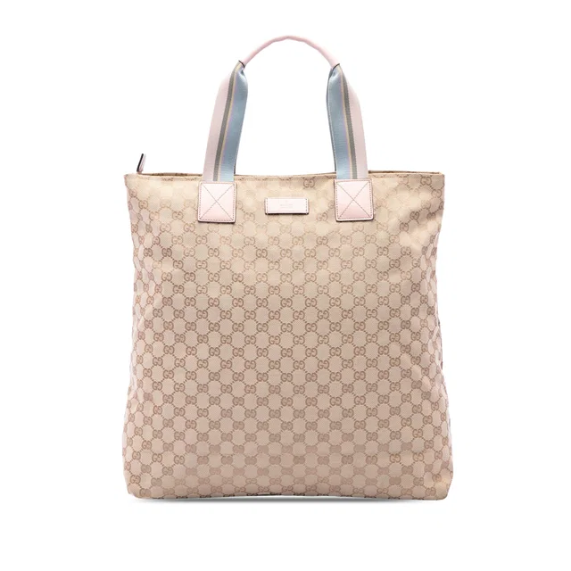 Beige Gucci GG Canvas Web Vertical Tote in Beige Canvas from Designer Revival