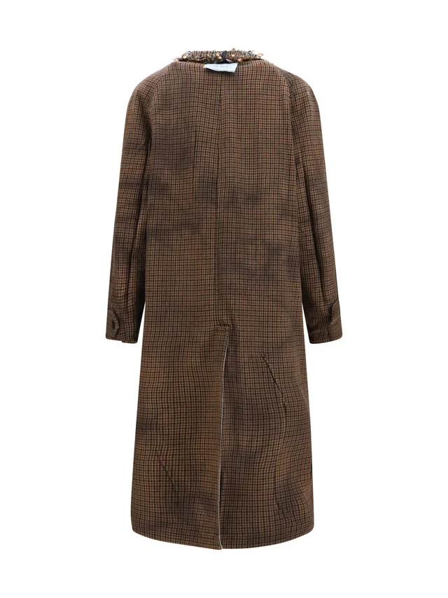 Prada single-breasted antiqued twill and houndstooth check coat, photo 7 of 8 from SENSER
