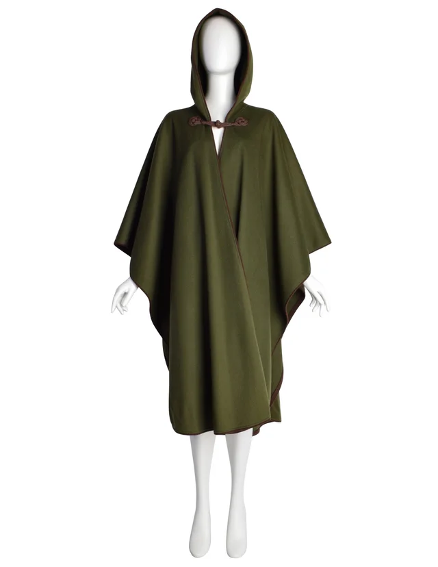 Saint Laurent Vintage AW 1977 Green Brown Passementerie Tassel Hooded Cape in Brown Wool from Amarcord Vintage Fashion