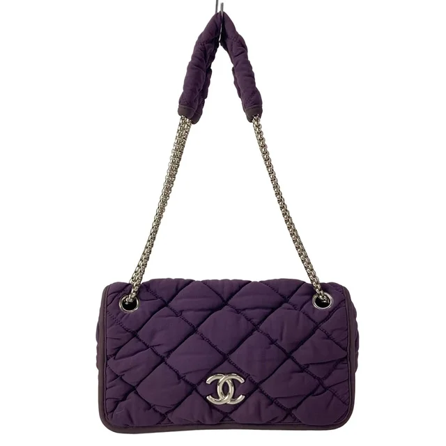 Chanel Shoulder Bag Bubble Quilt Purple Flap Chain Silver in Purple from The Reluxe