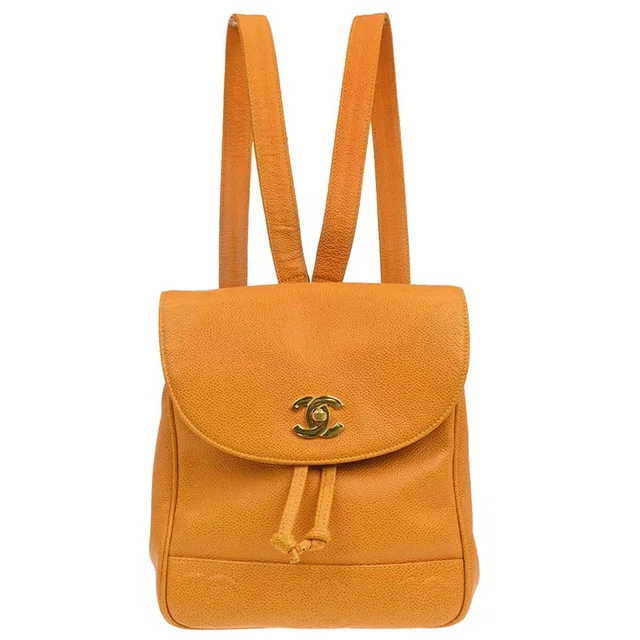 Chanel Yellow Caviar Skin Triple CC Backpack in Yellow Caviar leather from AMORE Vintage Tokyo