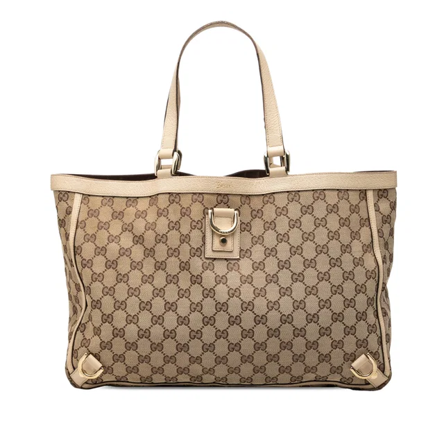 Beige Gucci GG Canvas Abbey D Ring Tote in Beige Canvas from Designer Revival