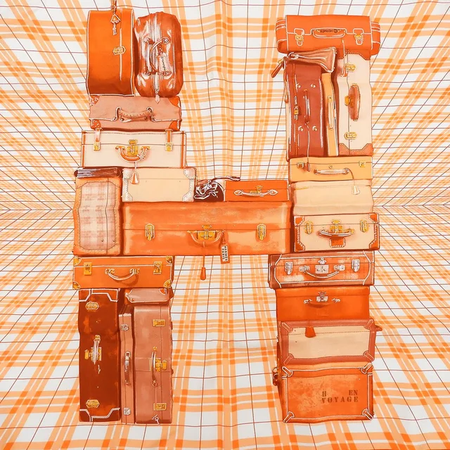 Hermès Carré 90 H EN VOYAGE Pattern Scarf Orange/Multi in Orange Silk from VINTAGE QOO TOKYO, photo 5 of 10