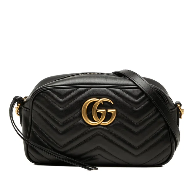 Black Gucci Small GG Marmont Matelasse Calfskin Crossbody in Black Calfskin from Designer Revival