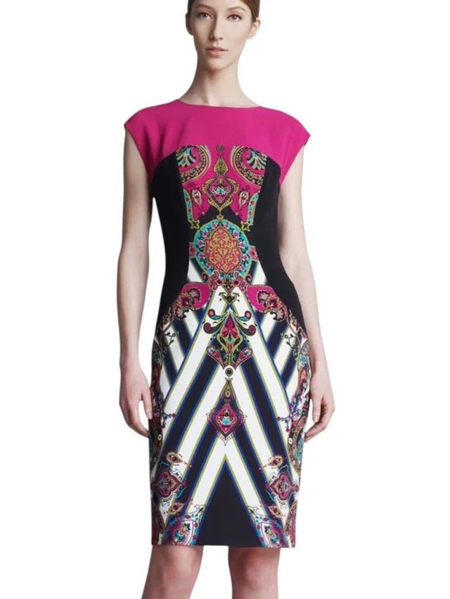 Etro Sheath Midi Sleeveless Dress Magenta Black Classic Made In Italy in pink|black from Poshmark