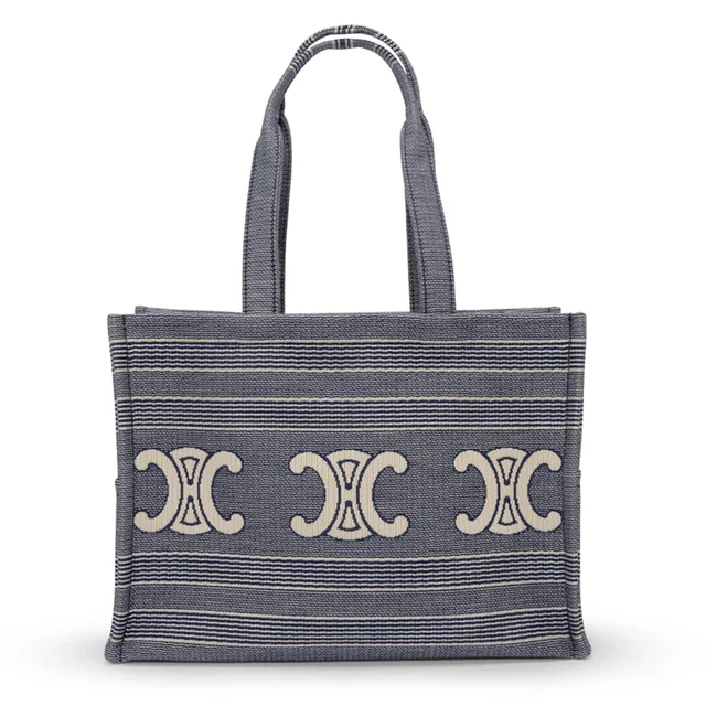 Celine Triomphe Embroidered Canvas Large Cabas Thais in Blue Canvas from Blue Spinach