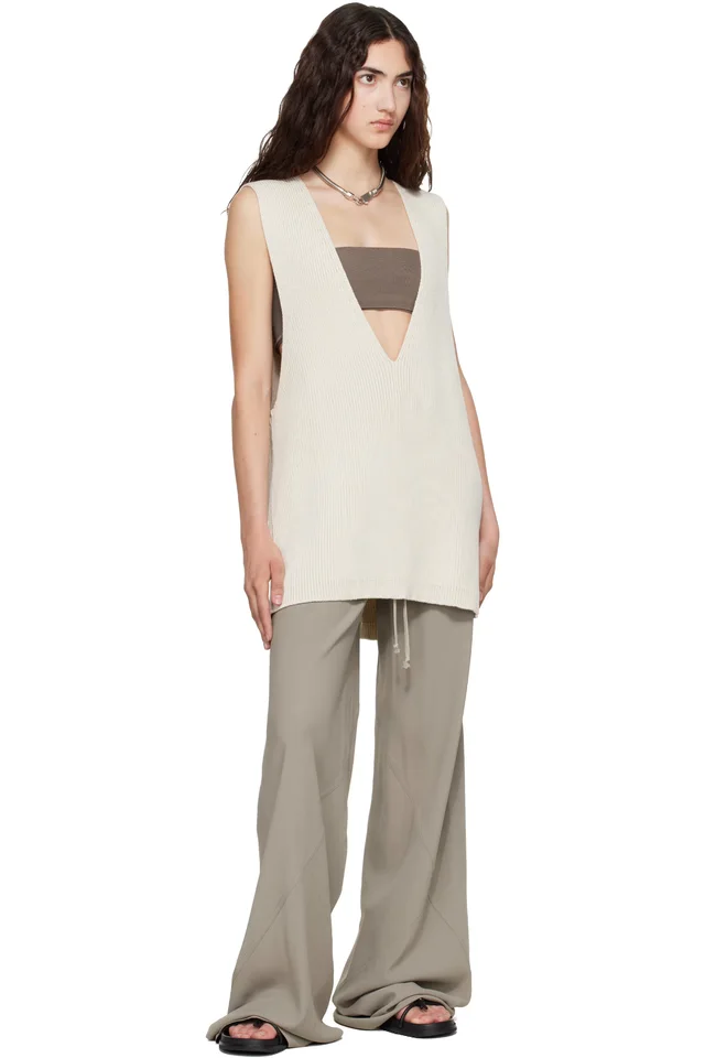 Rick Owens Off-White Tower Wool Knit V Neck Vest, photo 4 of 4 from SSENSE