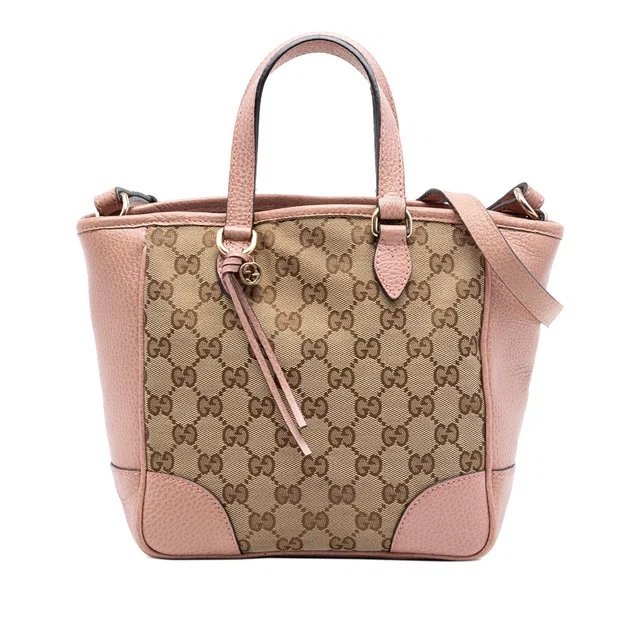 Beige Gucci Small GG Canvas Bree Satchel in Beige Canvas from Designer Revival