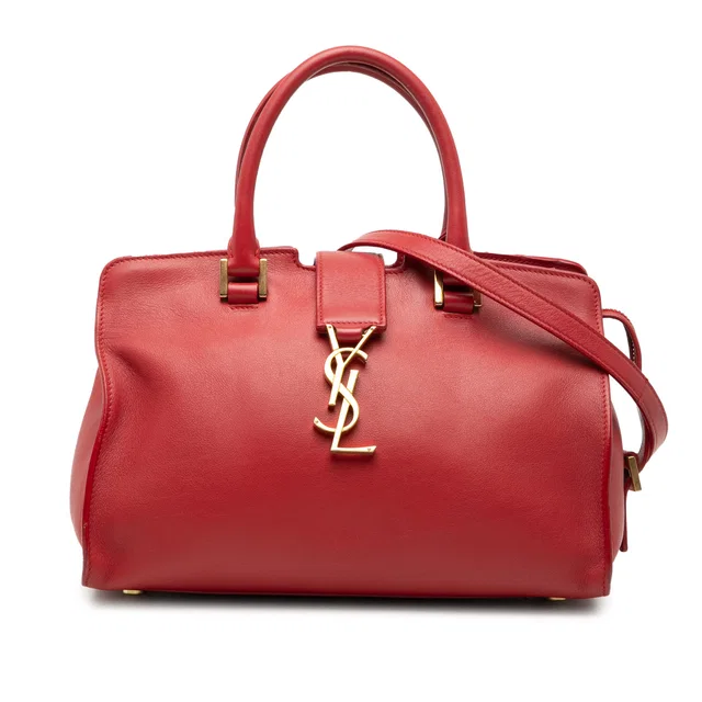 Red Saint Laurent Baby Leather Monogram Downtown Cabas Satchel in Red Leather from Designer Revival