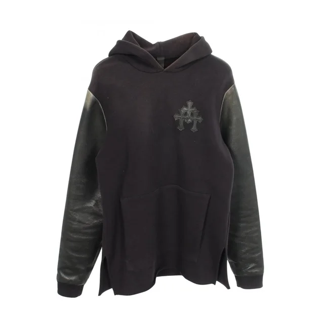Chrome Hearts Hoodie Cemetery Cross Patch Leather Trim Brushed Lining Cotton in Leather from The Reluxe