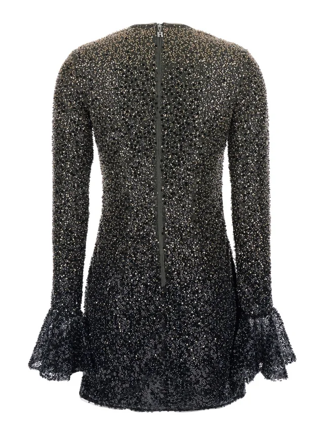 Rotate Dress with All-Over Applied Beads and Flared Hems in Metallic Fabric for Women, photo 4 of 6 from Gaudenzi Boutique