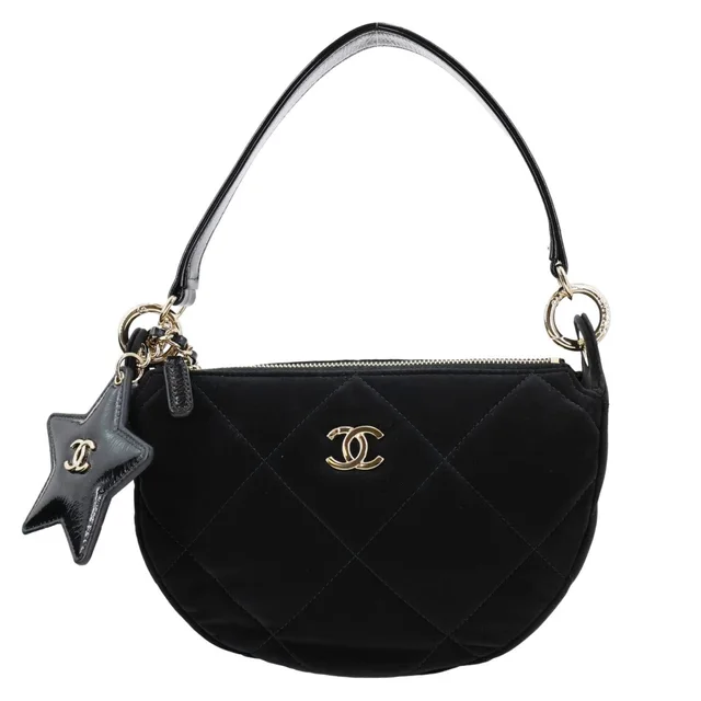 Chanel Coco Neige Velvet Effect Nylon Clutch with Chain Crossbody Bag Black in Black Nylon from Dallas Designer Handbags
