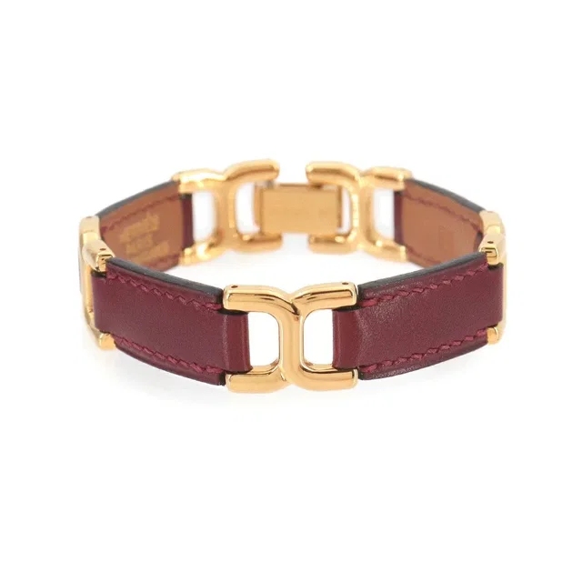 Hermès H Motif Bracelet Bangle Leather Rouge Ash Gold in Red Leather from Luxury Promise