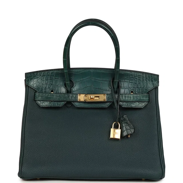 Hermès Birkin 30 Vert Cypress Togo and Matte Alligator Touch Gold Hardware in Green Togo leather from Madison Avenue Couture