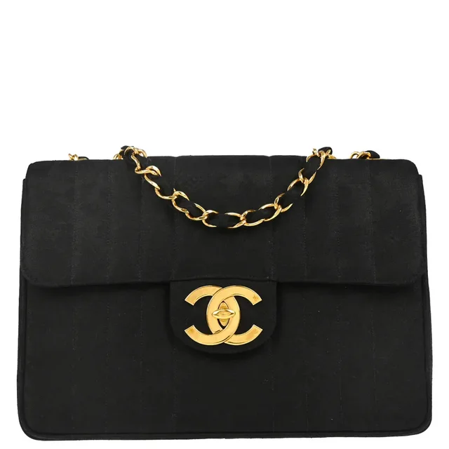 Chanel 1991-1994 Black Cotton Jumbo Mademoiselle Classic Flap Bag in Black from AMORE Vintage Tokyo