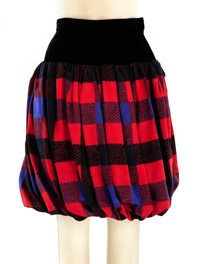 Saint Laurent Plaid Bubble Skirt in Velvet from Arcade Vintage