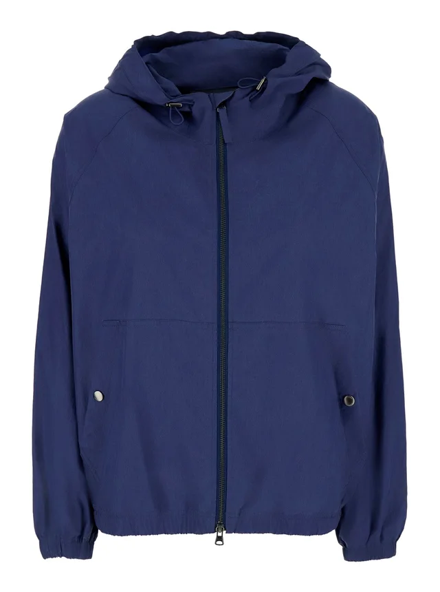 DUNST Blue Jacket with Front Zip Closure and Fixed Hood in Cotton Blend for Women in Blue 75% Cotton 25% Polyester, photo 2 of 6 from Gaudenzi Boutique