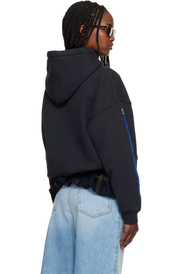 Rhude Black Split Petrol Logo Hoodie, photo 3 of 4 from SSENSE