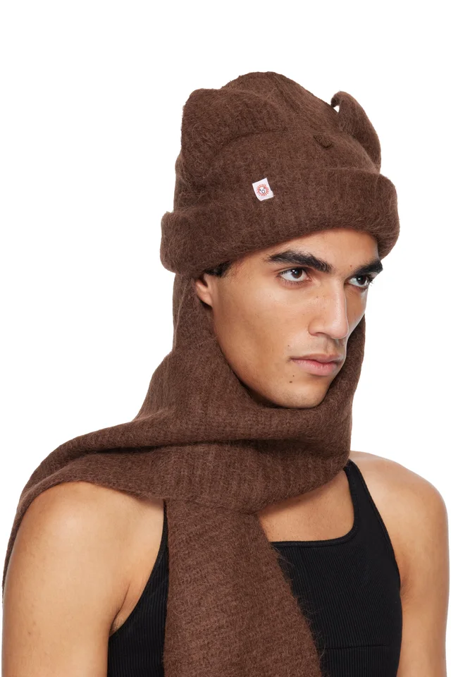 Charles Jeffrey LOVERBOY Brown Alpaca Chunky Ears Scarf Beanie, photo 2 of 4 from SSENSE
