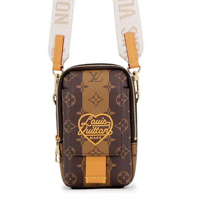 Striped Double Phone Pouch LV MADE NIGO RS BrownM81005 Monogram stripe from GALLERY RARE